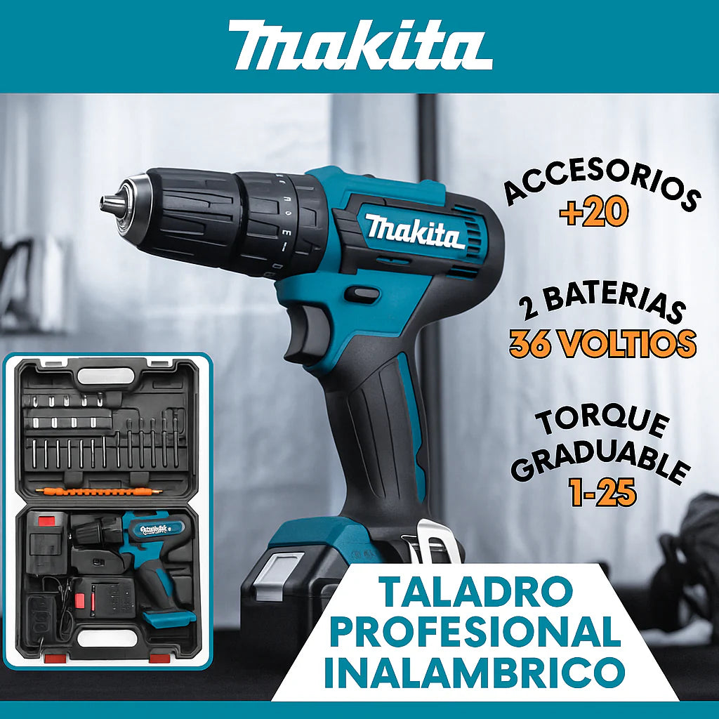 Makita 36V Caja Azul™ – Taladro Profesional 3 en 1 (Taladro, atornillador y percutor) V2